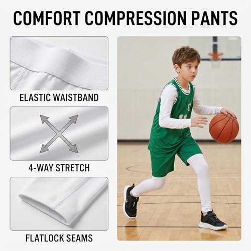 Thermal Compression Base Layer Leggings for Kids - White