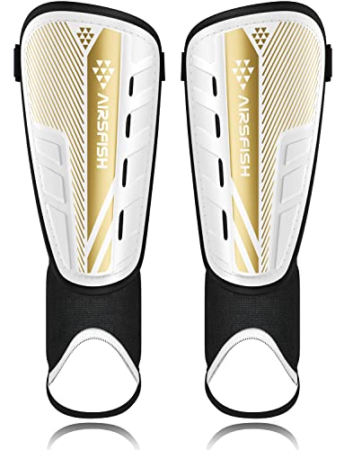 AirsFish Kids Soccer Shin Guards White+Gold Small CE Certified Protective Gear