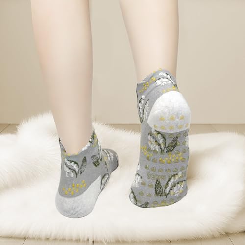 Floral Jacquard Non-Slip Yoga Socks - 3 Pairs for Pilates & Barre - Multi