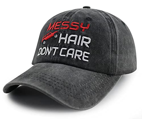 Goyklrb Messy Hair Don't Care Baseball Cap for Women & Men, Adjustable Cotton Embroidered Hat - Black, One Size
