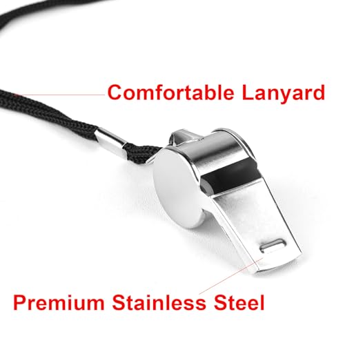 24-Pack Stainless Steel Safety Whistles with Lanyards - Loud, Clear Sound for Coaches & Outdoors