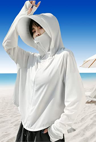 White Women's Sun Protective Lightweight Hoodie UPF 50+ UV Sun Shirt