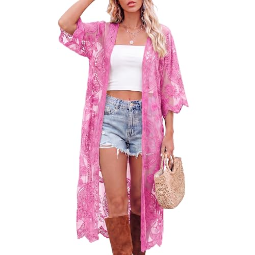 Peach Pink Lace Kimono Cardigan for Women - Funnysoft
