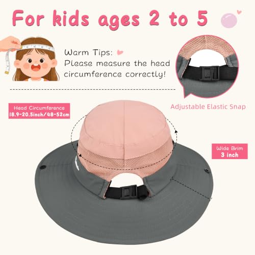 Kids Girls Ponytail Sun Hat UPF 50+ Two-tone Pink 2-5T Breathable Water-Resistant
