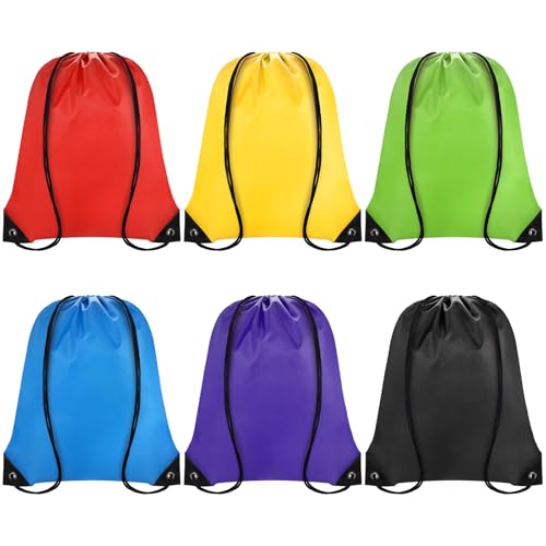 Bulk Drawstring Backpack Set - 6 Lightweight Cinch Sacks, 16.5"x13.4"