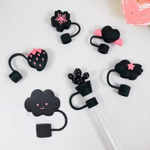 6Pcs Black Silicone Straw Covers for Stanley Cup Accessories