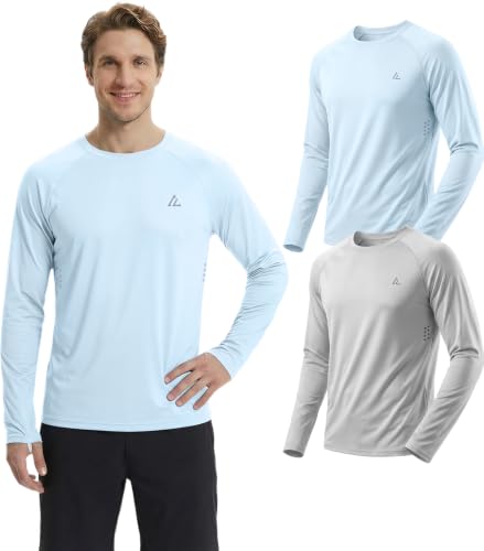 CL Convallaria Mens UPF 50+ Long Sleeve Rash Guard Fishing Shirt Light Blue / Light Gray, Medium