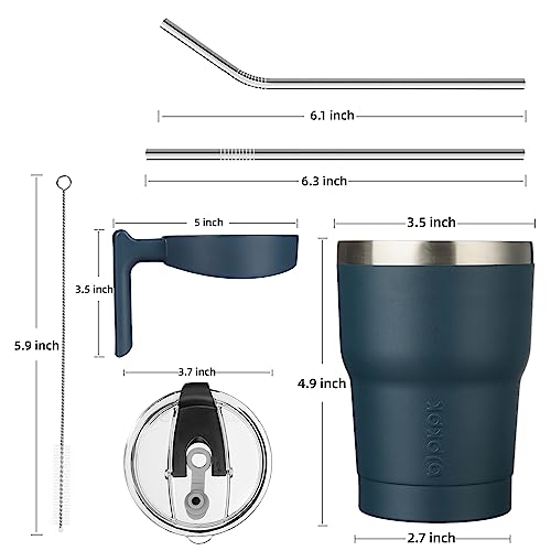 BJPKPK 10 oz Navy Blue Insulated Stainless Steel Tumbler with Handle, Lid & Straw