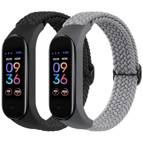 Soft Nylon Sport Strap for Amazfit Band 5 - 2 Pack Black+Gray