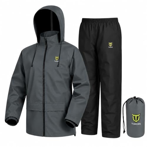 TIDEWE Men's Gray Waterproof Rain Suit - Lightweight 2-Piece Outdoor Gear, Small