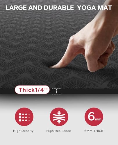 Extra Large Yoga Mat - 72"x48" Non-Slip 6mm Thick - Black