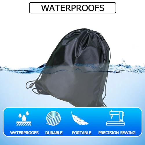 Drawstring Backpack - 4-Pack Polyester Gym Cinch Sack - Black
