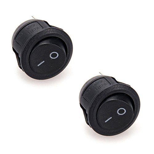 2-Pack Round Rocker Switch - SPST 12V 10A Black On/Off Button for DC Circuits