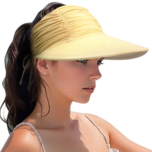 Women Adjustable Foldable Visor Sun Hat - Yellow