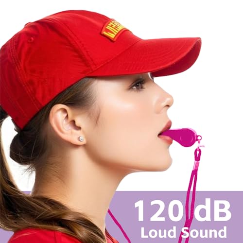 Loud Pink Whistles with Lanyard - Set of 2 for Coaches & Referees