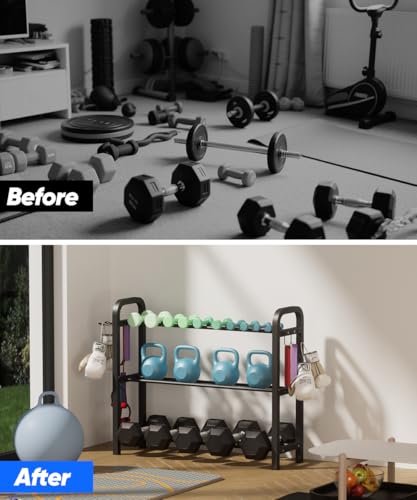 Ansionsol Adjustable 3-Tier Dumbbell Rack Black Home Gym Storage Stand