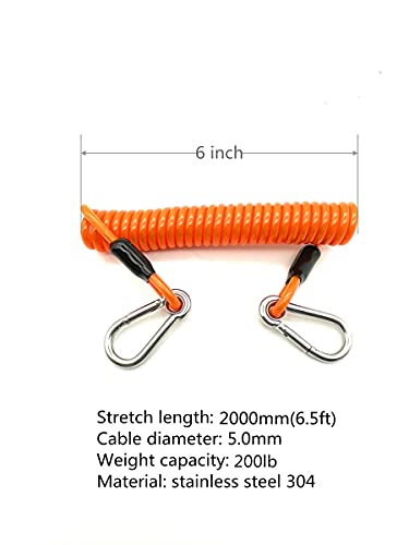 LORADAR 6.5 ft Heavy Duty Coiled Lanyard with Stainless Steel Wire for Rods, Pliers, Kayaks