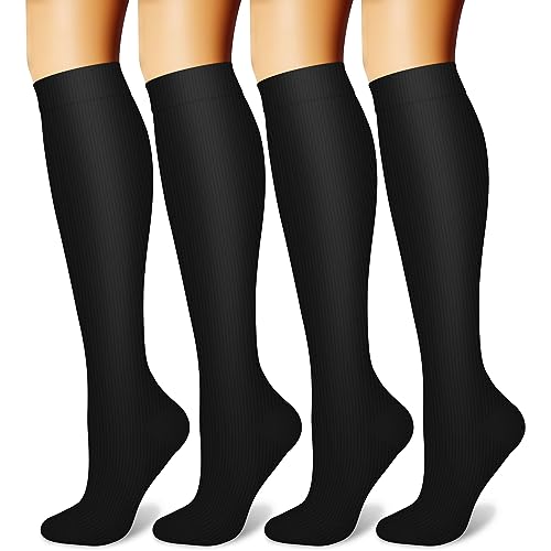 CHARMKING Compression Socks for Women & Men - Small-Medium, 4 Pairs, Black