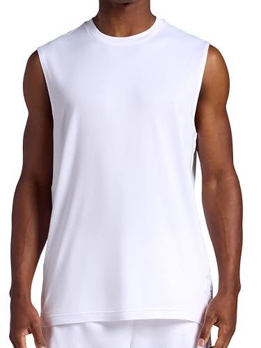 Large White Men's Sleeveless Tank Top - Lightweight Stretch Activewear
