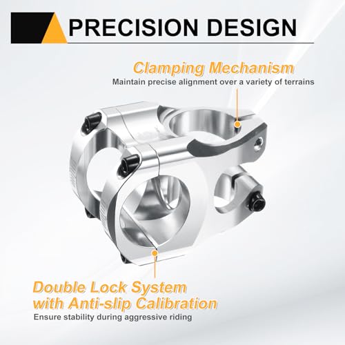 HARFINGTON Aluminum Bike Stem 31.8mm x 35mm for Mountain & Road Bikes, Silver