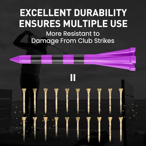 Golf Tees - Unbreakable 3 1/4 Inch Plastic Tees - Purple, 20 Pack