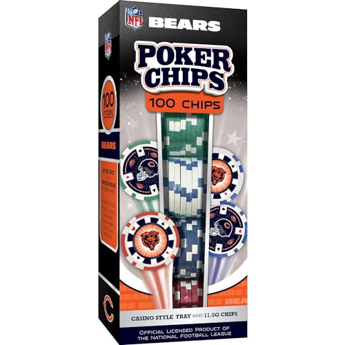 Chicago Bears Poker Chips Set - 100 Casino Style Chips & Tray