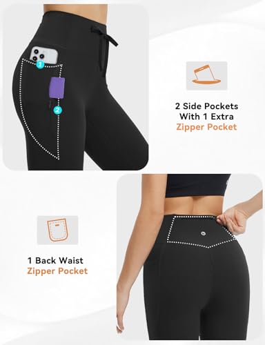 Baleaf XX-Large Black Flare Leggings with Zipper Pockets Drawstring Yoga Pants