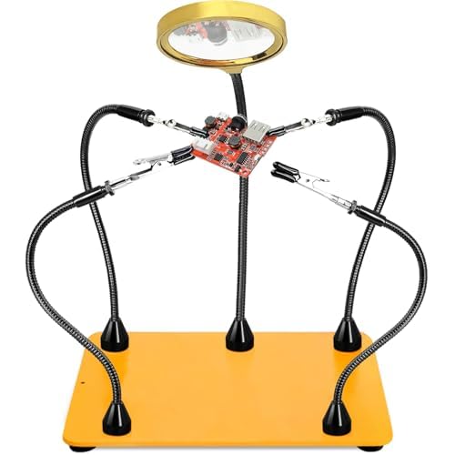 Magnetic Helping Hands Soldering Station with 6X Magnifying Glass, Third Hand Soldering Tool 4 Flexible Arms Solder Holder Helper Hand Magnifier for Repair Electronic Jewelry Crafts