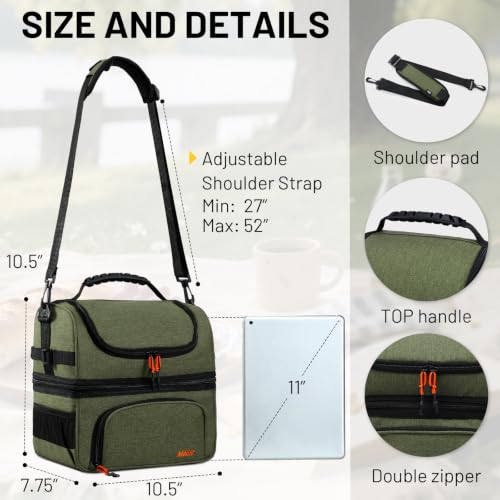MIER Insulated Lunch Bag for Men Dual Compartment Army Green