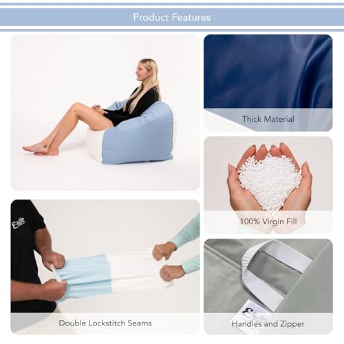 Marine Beanbag Chair - Medium, White/Navy - E-SeaRider
