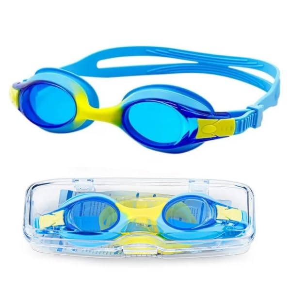 Kids Swim Goggles - Anti-Fog Lenses, 100% UV Protection - Blue & Yellow
