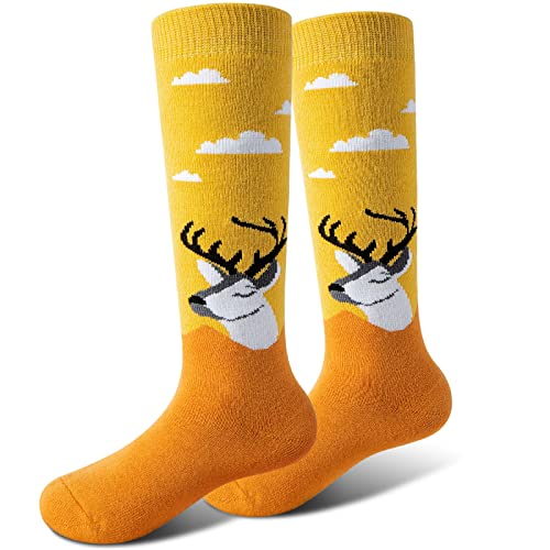 Kids Ski Socks - Warm Thermal Snow Socks for Boys & Girls, Medium Yellow & Yellow (2 Pairs)