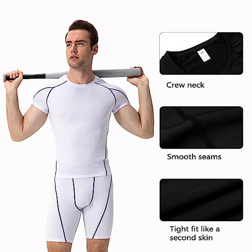 Men's Compression Shirt - Short Sleeve Baselayer Top - Large, White