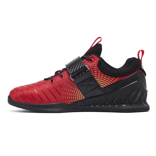 Weightlifting Shoes for Men & Women - 1.4 Inch Heel, Black/Red - Wide Fit