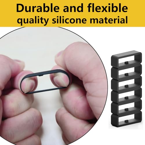 Silicone Watch Band Keeper Rings - 22mm Black, 8 Pack