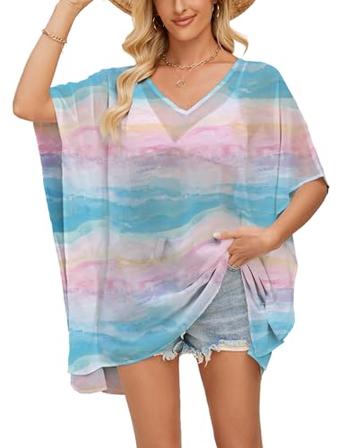 Women's Side Slit Chiffon Tunic V Neck Casual Top - Large