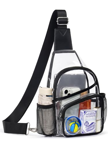 Clear Stadium Bag with Water Bottle Holder | Crossbody Sling Purse 12x6x12