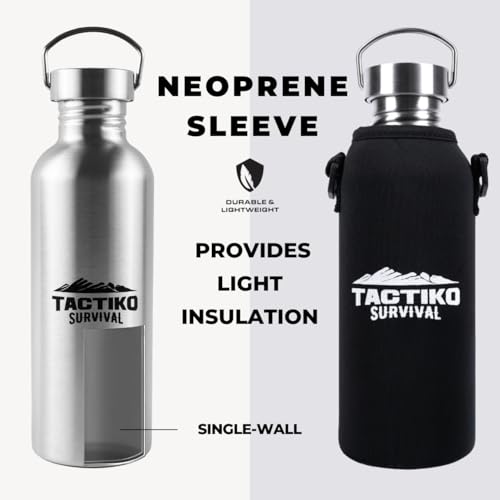 Tactiko Survival 34 oz Stainless Steel Wide Mouth Water Bottle - Black