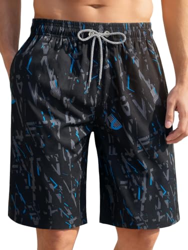 Men's Quick Dry Swim Trunks with Pockets - 9 Inch Inseam - Black Graffiti