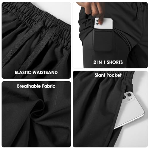 Tyzrdnac Men's 2 in 1 Athletic Quick Dry Shorts,Running
