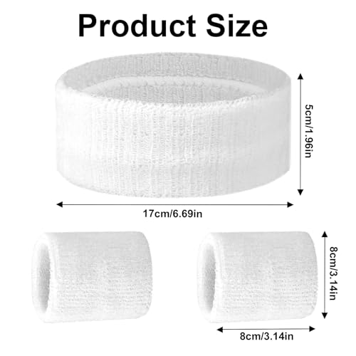 Sports Sweatband Set - 1 Headband & 2 Wristbands - White