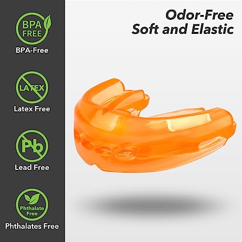 Mouth Guard for Sports - Soft, No Boil - 2Pcs Orange/Strapless