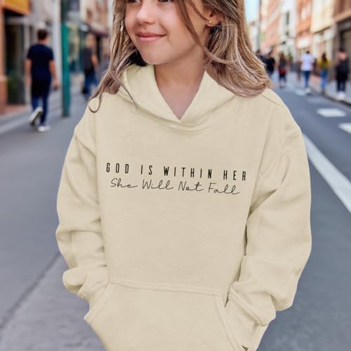 God is Within Her Hoodie for Girls - Apricot, Age 11-12