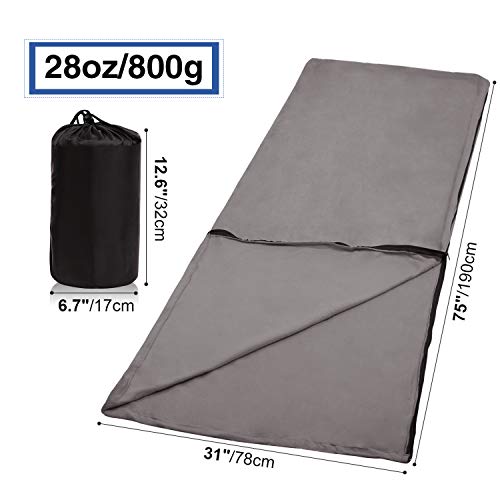 REDCAMP Grey Fleece Sleeping Bag Liner for Adults - Double Size, Camping & Hiking