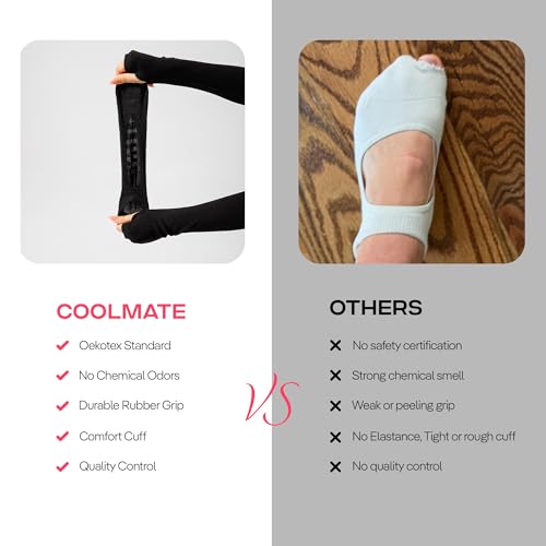 CoolMate A-01b 4 Pairs Open Top Black Non Slip Pilates Socks with Grips