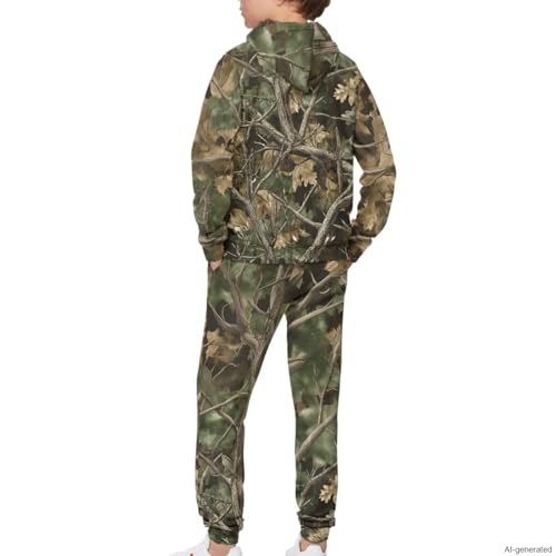 Kids Hoodie and Sweatpants Set Boys Girls 4-12 Years Camo Hunting Variation