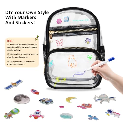 Clear Stadium Purse with Water Bottle Holder - Black-C