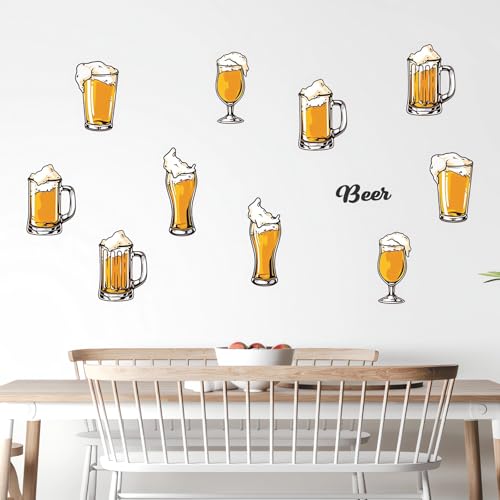 10 Pcs Beer Wall Stickers, sacinora Mugs of Beer Drinking Wall Decals Removable Vinyl Peel and Stick for Pub Kitchen Alcohol Bar Dining Room Art Home Decorations