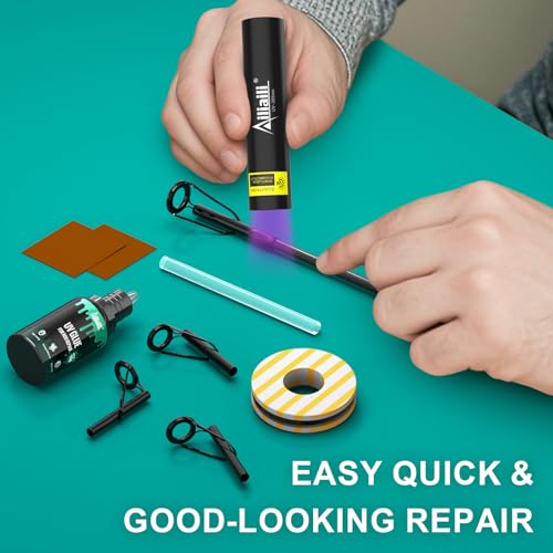 Fishing Rod Tip Repair Kit with 10 Replacement Eyelets & UV Glue