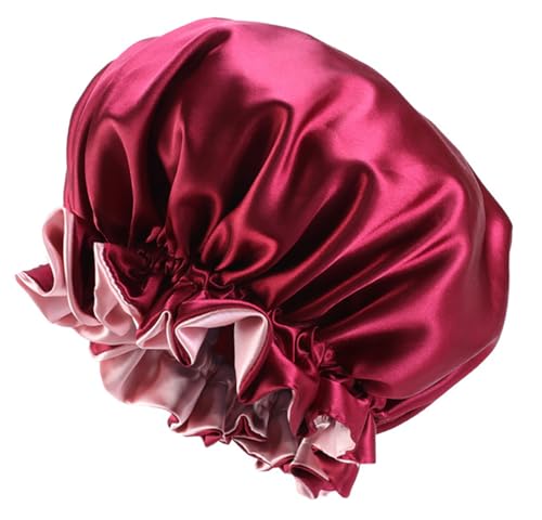 Double Layer Satin Sleep Bonnet with Wide Elastic Band - Red